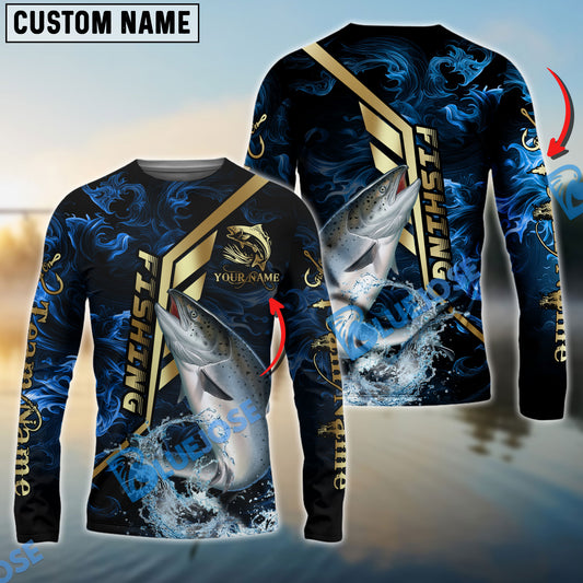 Bluejose Salmon Fishing Gold Smoke Premium Sport Style Custom Name & Team Name 3D Shirts