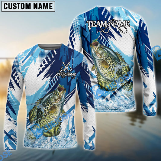 Bluejose Crappie Fishing Blue Water Splash Scale Pattern Custom Name & Team Name 3D Shirts