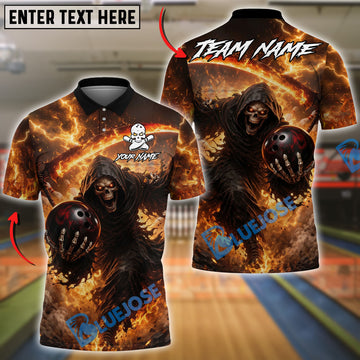BlueJose Bowling And Pins Thunder & Scythe Reaper Customized Name, Team Name 3D Shirt (4 Colors)