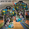 BlueJose Bowling And Pins Funny Cute Husky Customized Name, Team Name 3D Shirt (4 Colors)