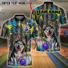 BlueJose Bowling And Pins Funny Cute Husky Customized Name, Team Name 3D Shirt (4 Colors)