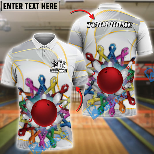 BlueJose Bowling Awareness Ribbons Black And White Personalized Shirt (2 Colors)