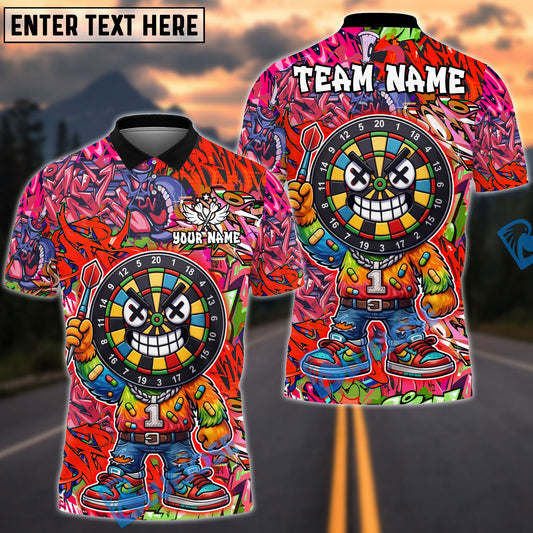 BlueJose Darts Cool Dartboard Graffiti X-eyes Design Personalized Name, Team Name Unisex Shirt (4 Colors)