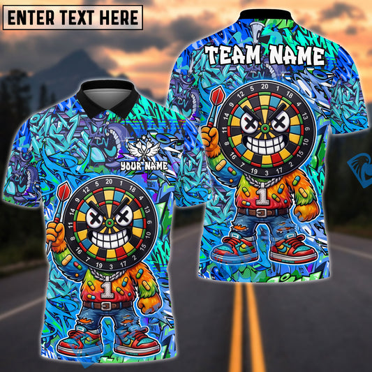 BlueJose Darts Cool Dartboard Graffiti X-eyes Design Personalized Name, Team Name Unisex Shirt (4 Colors)