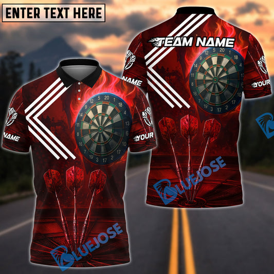 BlueJose Darts Fire Flame White Arrow Design Personalized Name, Team Name Unisex Shirt (4 Colors)