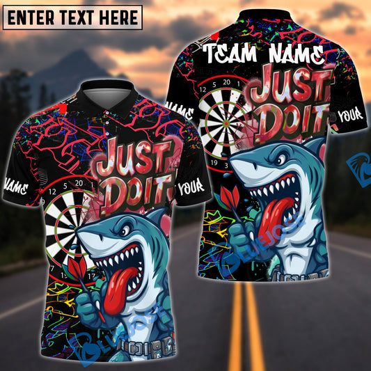 BlueJose Darts Shark Dartboard Graffiti Just Do It Design Personalized Name, Team Name Unisex Shirt (4 Colors)