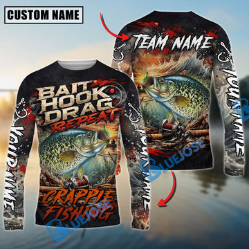 Bluejose Crappie Fishing Bait Hook Drag Repeat Custom Name & Team Name 3D Shirts