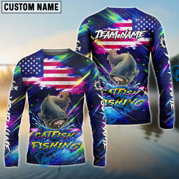 Bluejose Catfish Fishing Bait Neon Strike American Flag Custom Name & Team Name 3D Shirts