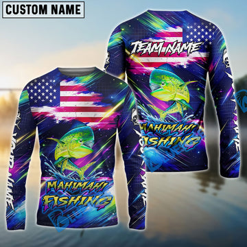 Bluejose Mahi-Mahi Fishing Bait Neon Strike American Flag Custom Name & Team Name 3D Shirts