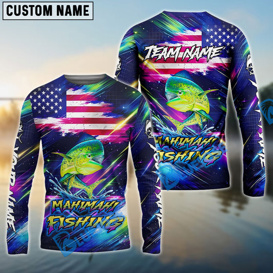 Bluejose Mahi-Mahi Fishing Bait Neon Strike American Flag Custom Name & Team Name 3D Shirts