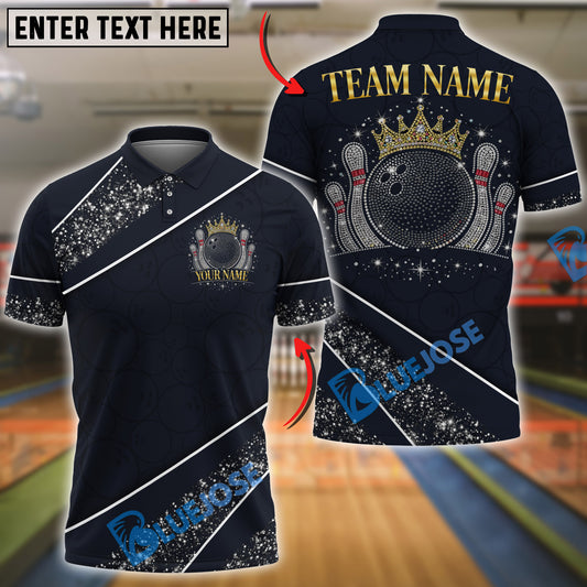 BlueJose Bowling And Pins Glitter Sparkling Crown Customized Name, Team Name 3D Shirt (6 Colors)
