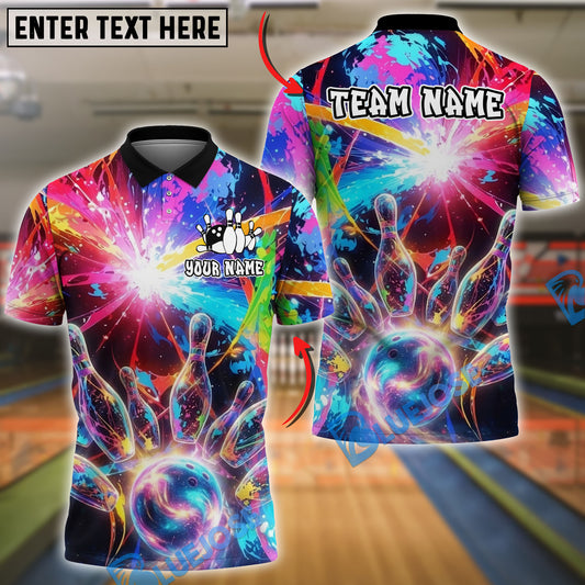 BlueJose Bowling And Pins Vibrant Nebula Customized Name, Team Name 3D Shirt (4 Colors)