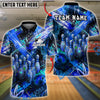 BlueJose Bowling And Pins Neon Paint Burst Customized Name, Team Name 3D Shirt (4 Colors)