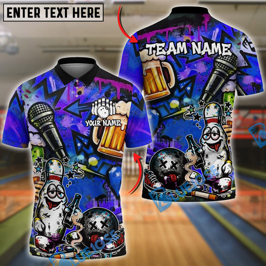 BlueJose Bowling And Pins Funny Beer Drunken Strike Street Style Customized Name, Team Name 3D Shirt (4 Colors)