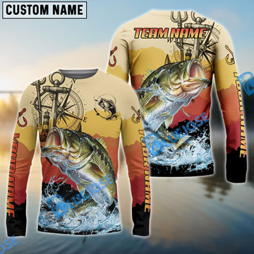 Bluejose Bass Fishing Sunset Compass Custom Name & Team Name 3D Shirts