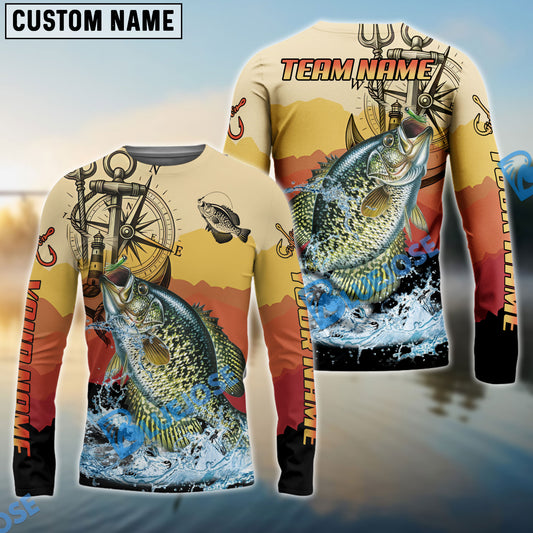 Bluejose Crappie Fishing Sunset Compass Custom Name & Team Name 3D Shirts