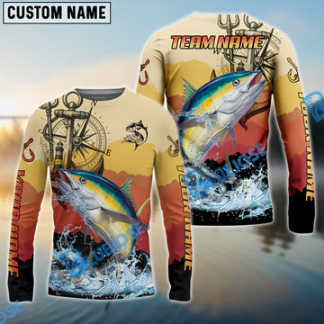Bluejose Tuna Fishing Sunset Compass Custom Name & Team Name 3D Shirts