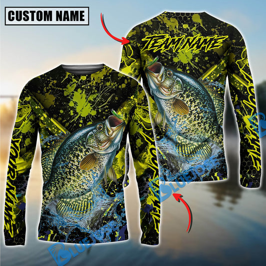 Bluejose Crappie Fishing Neon Splash Custom Name & Team Name 3D Shirts
