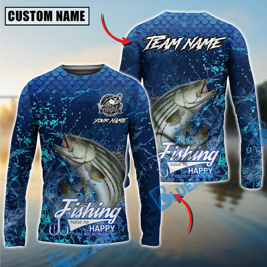 Bluejose Striped Bass Fishing Dark Water Splash Texture Design Custom Name & Team Name 3D Shirts