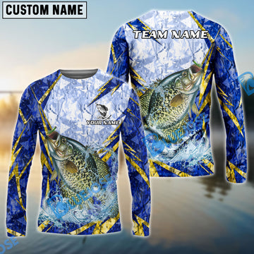 Bluejose Crappie Fishing Lightning Splash Blue Pattern Custom Name & Team Name 3D Shirts