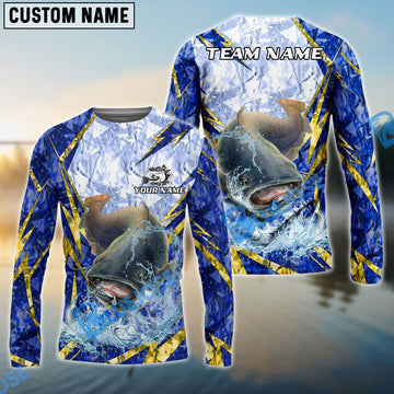 Bluejose Catfish Fishing Lightning Splash Blue Pattern Custom Name & Team Name 3D Shirts