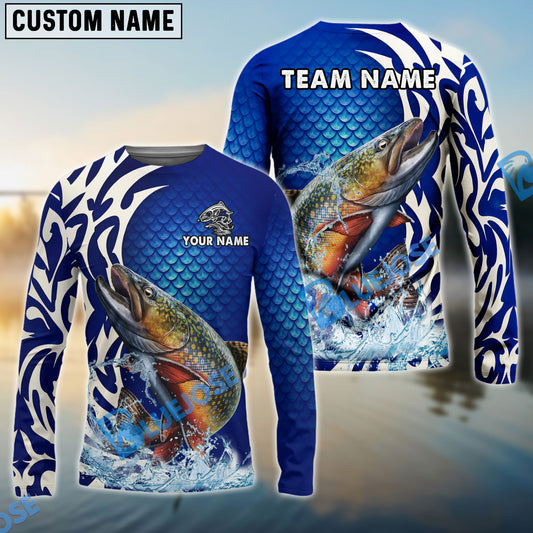 Bluejose Trout Fishing Scale Pattern Tribal Style Custom Name & Team Name 3D Shirts