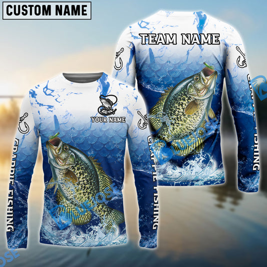 Bluejose Crappie Fishing Ocean Scale Gradient Splash Design Custom Name & Team Name 3D Shirts