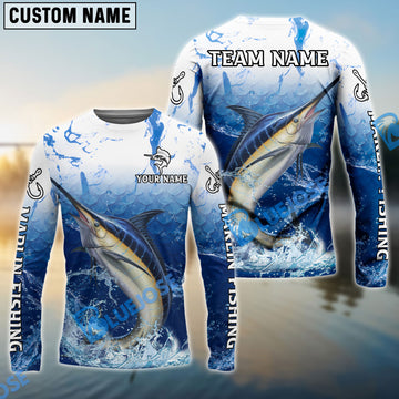 Bluejose Marlin Fishing Ocean Scale Gradient Splash Design Custom Name & Team Name 3D Shirts