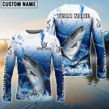 Bluejose Salmon Fishing Ocean Scale Gradient Splash Design Custom Name & Team Name 3D Shirts