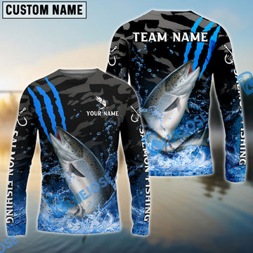 Bluejose Salmon Fishing Blue Scratch Camo Water Splash Custom Name & Team Name 3D Shirts