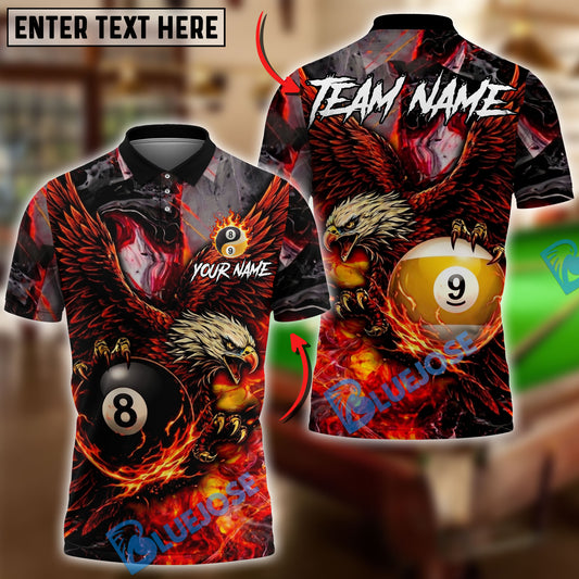 BlueJose Billiards Ball 8 Ball 9 Fire King Eagle Personalized Name Shirt (4 Colors)