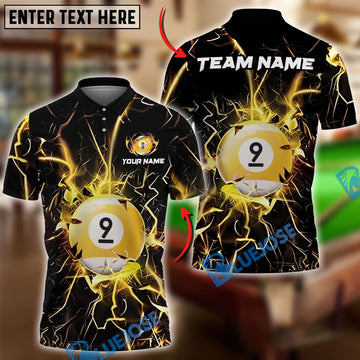 BlueJose Billiards Ball 9 Tearing Lightning Thunder Personalized Name Shirt (6 Colors)