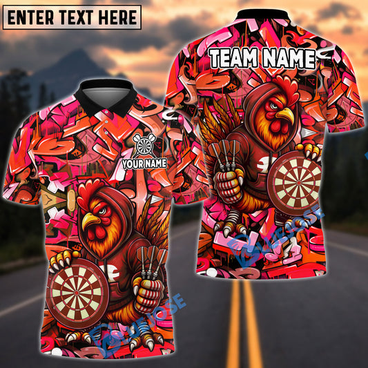 BlueJose Darts Cool Rooster Dartboard Design Personalized Name, Team Name Unisex Shirt (4 Colors)