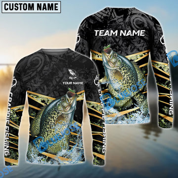 Bluejose Crappie Fishing Black Gold Splash Dynamic Pattern Custom Name & Team Name 3D Shirts