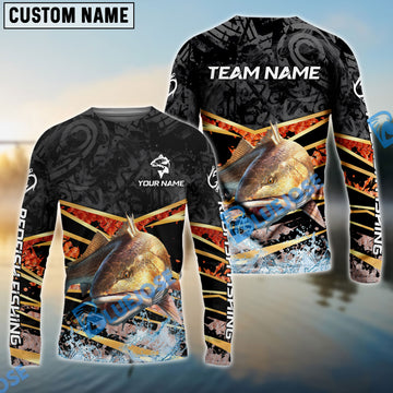 Bluejose Redfish Fishing Black Gold Splash Dynamic Pattern Custom Name & Team Name 3D Shirts