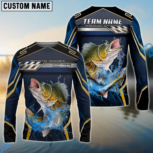 Bluejose Walleye Fishing Black Gold Geometric Custom Name & Team Name 3D Shirts