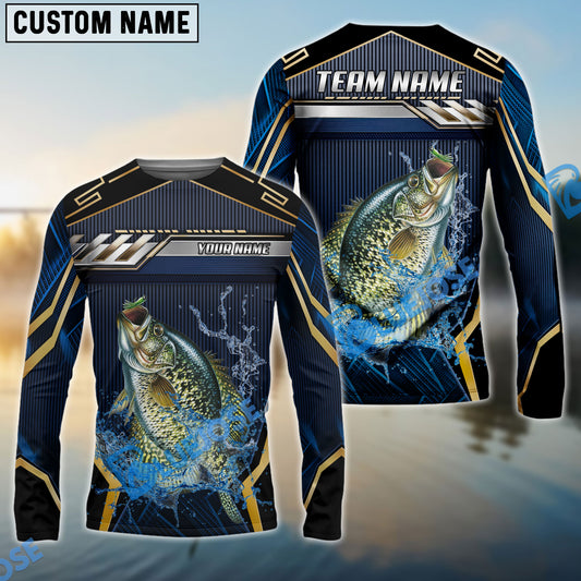 Bluejose Crappie Fishing Black Gold Geometric Custom Name & Team Name 3D Shirts