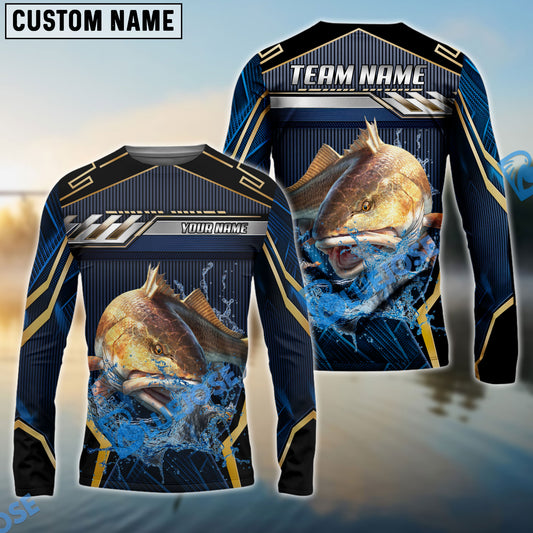 Bluejose Redfish Fishing Black Gold Geometric Custom Name & Team Name 3D Shirts