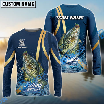 Bluejose Crappie Fishing Navy Gold Sport Stripe Scale Pattern Custom Name & Team Name 3D Shirts