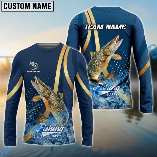 Bluejose Pike Fishing Navy Gold Sport Stripe Scale Pattern Custom Name & Team Name 3D Shirts