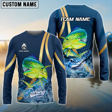 Bluejose Mahi-Mahi Fishing Navy Gold Sport Stripe Scale Pattern Custom Name & Team Name 3D Shirts