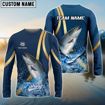 Bluejose Salmon Fishing Navy Gold Sport Stripe Scale Pattern Custom Name & Team Name 3D Shirts