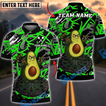 BlueJose Darts Funny Avocado Design Personalized Name, Team Name Unisex Shirt (4 Colors)