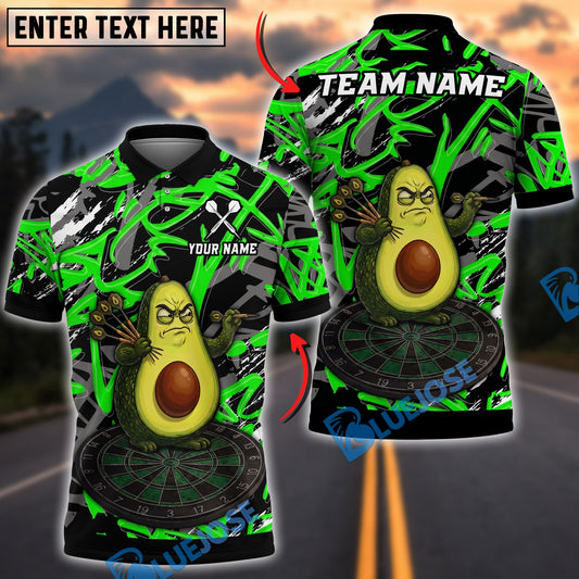 BlueJose Darts Funny Avocado Design Personalized Name, Team Name Unisex Shirt (4 Colors)