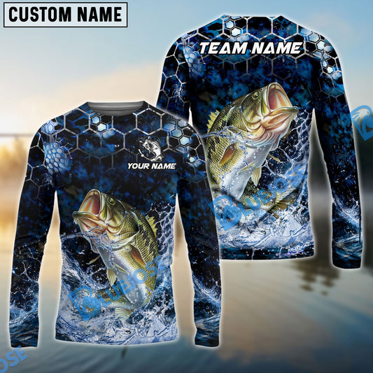 Bluejose Fishing Dark Navy Hexagon Water Splash Pattern Custom Name & Team Name 3D Shirts (12 Breeds)