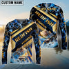 Bluejose Fishing Navy Hexagon Gold Stripe Custom Name & Team Name 3D Shirts (12 Breeds)