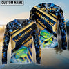 Bluejose Fishing Navy Hexagon Gold Stripe Custom Name & Team Name 3D Shirts (12 Breeds)
