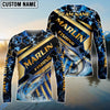 Bluejose Fishing Navy Hexagon Gold Stripe Custom Name & Team Name 3D Shirts (12 Breeds)