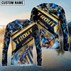 Bluejose Fishing Navy Hexagon Gold Stripe Custom Name & Team Name 3D Shirts (12 Breeds)