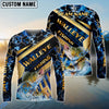 Bluejose Fishing Navy Hexagon Gold Stripe Custom Name & Team Name 3D Shirts (12 Breeds)